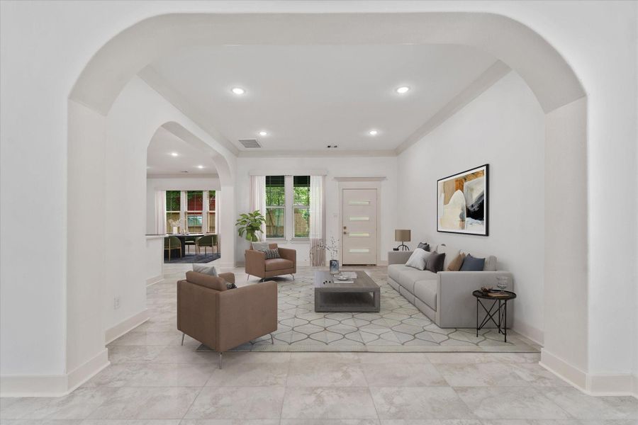 Virtually staged- tons of open space & high ceilings ready for your decorating taste. Virtually staged- tons of open space & high ceilings ready for your decorating taste.