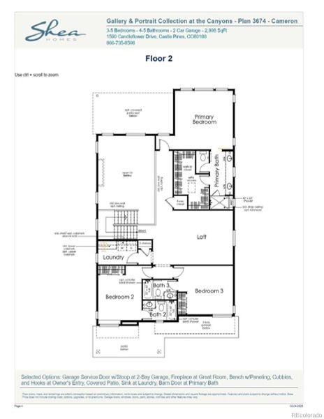 2D floor plan layout of this home in Portrait at The Canyons, Castle Pines, CO (Image 3).