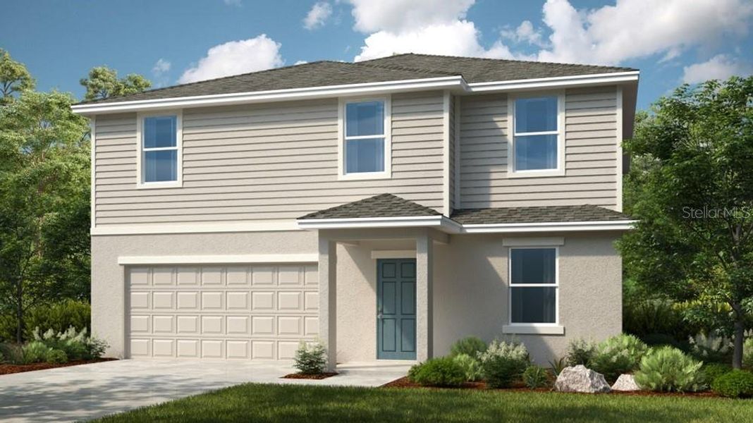 Front exterior of a new home in Waterstone, Groveland, FL, highlighting curb appeal (Image 1). Front exterior of a new home in Waterstone, Groveland, FL, highlighting curb appeal (Image 1).