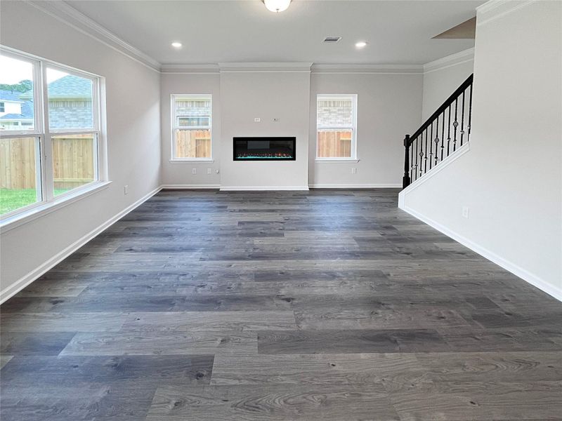 The McGinnis- Family Room with Linear Electric Fireplace. The McGinnis- Family Room with Linear Electric Fireplace.