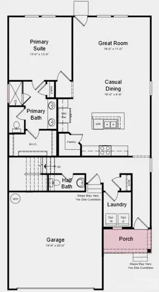 First Floor Plan - Additional Highlights Include: transom window at primary bath and extended laminate flooring to great room