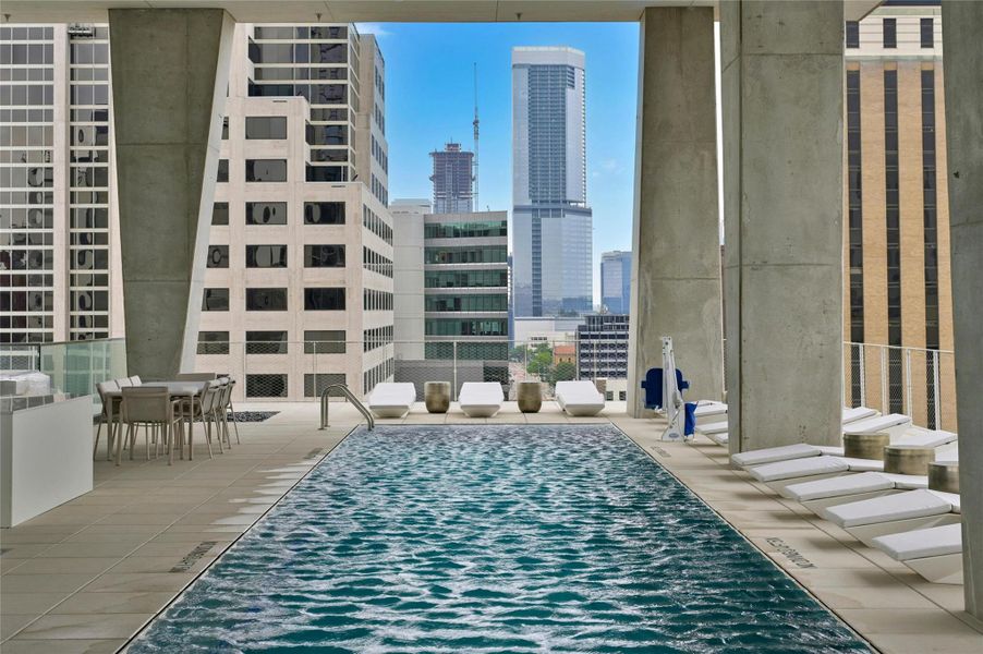 Residents also have access to a full level of elevated amenities, including a lap pool, cold plunge pool, fitness facility, and sauna. Additional amenities include a private dining and conference room, a resident lounge, private co-working space, a club room, outdoor cooking areas, and a pet park.