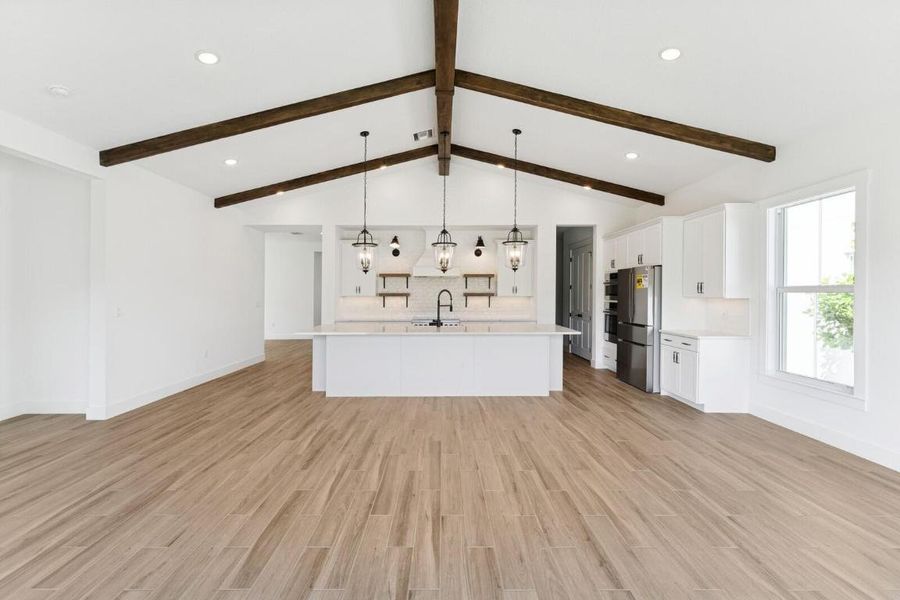 Kitchen, Great Room & Dining Area