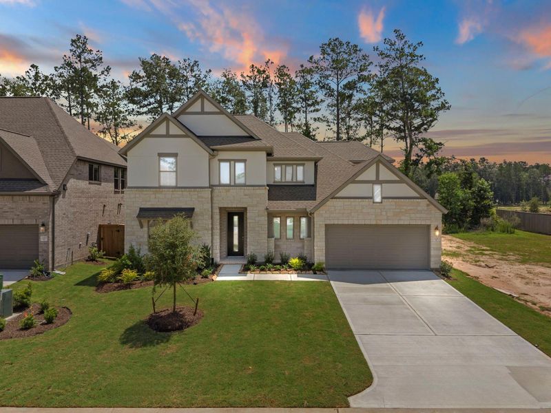 Front exterior of a new home in The Highlands, Porter, TX, highlighting curb appeal (Image 21).