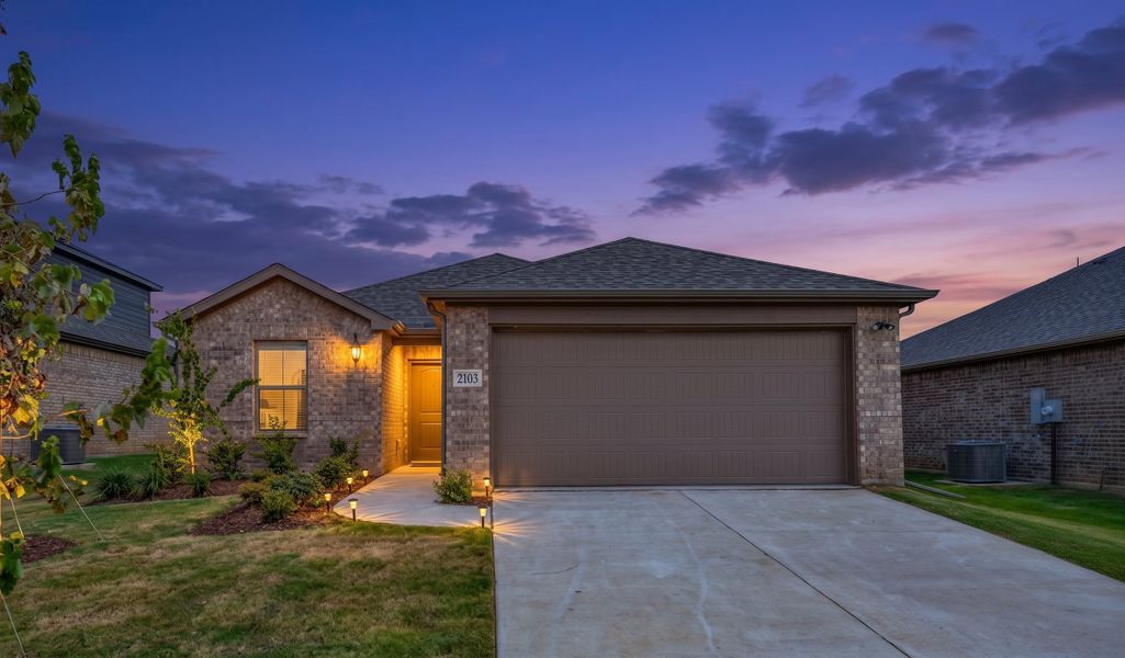 Front exterior of a new home in Stonecreek, Sulphur Springs, TX, highlighting curb appeal (Image 23).