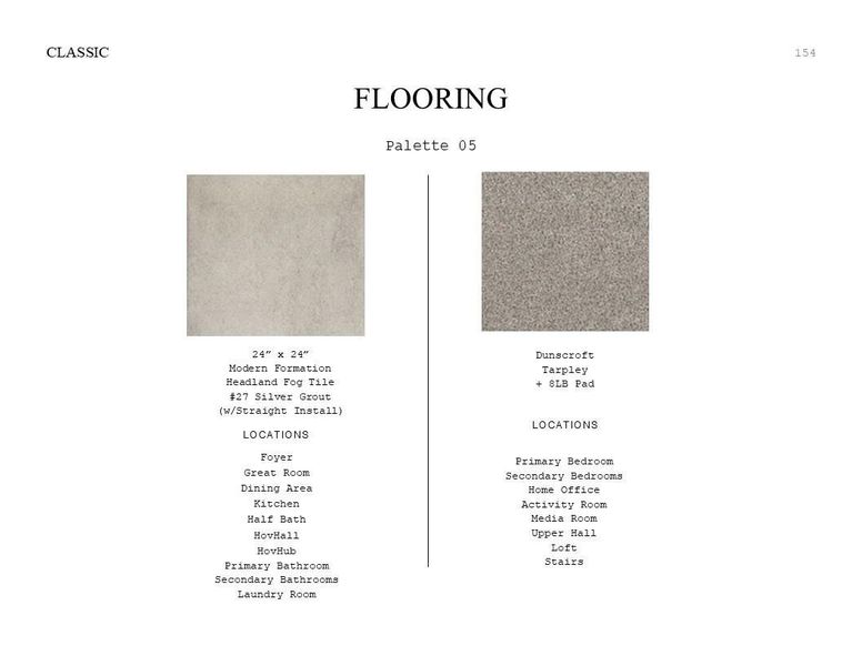 Classic Look Palette 5: Flooring Selection Sheet (*Artist rendering used for illustration purposes only.) Classic Look Palette 5: Flooring Selection Sheet (*Artist rendering used for illustration purposes only.)