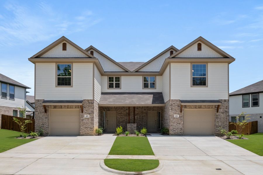Front exterior of a new home in Eagle Cove, Denton, TX, highlighting curb appeal (Image 1).