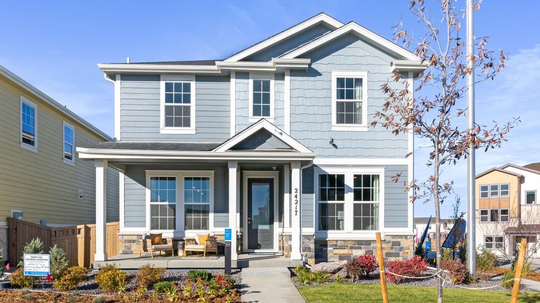 Representative exterior photo of a completed home built from the Brimstone by Brightland Homes in Windler Single Family Homes, Aurora, CO (Image 21). Representative exterior photo of a completed home built from the Brimstone by Brightland Homes in Windler Single Family Homes, Aurora, CO (Image 21).