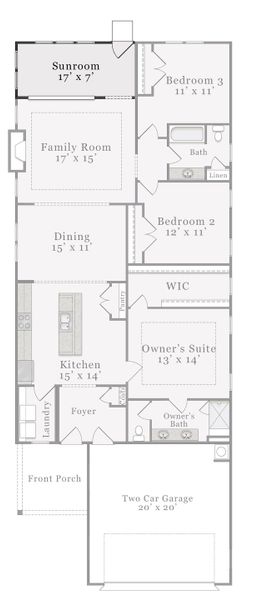 2D floor plan layout for the Elm by McKee Homes in Coastal Haven, Leland, NC (Image 19).