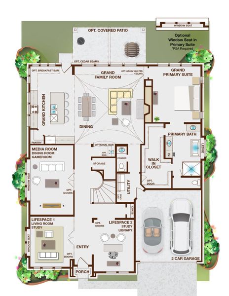 2D floor plan layout for the Grand Somercrest II by Grand Homes in Cedar Ridge Estates, Grand Prairie, TX (Image 3).