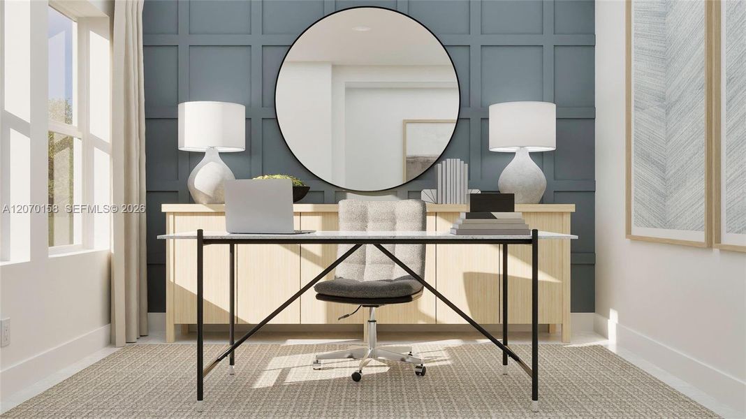 Just off the foyer, the flex space is a versatile area perfect for a lounge or home office, as shown here.