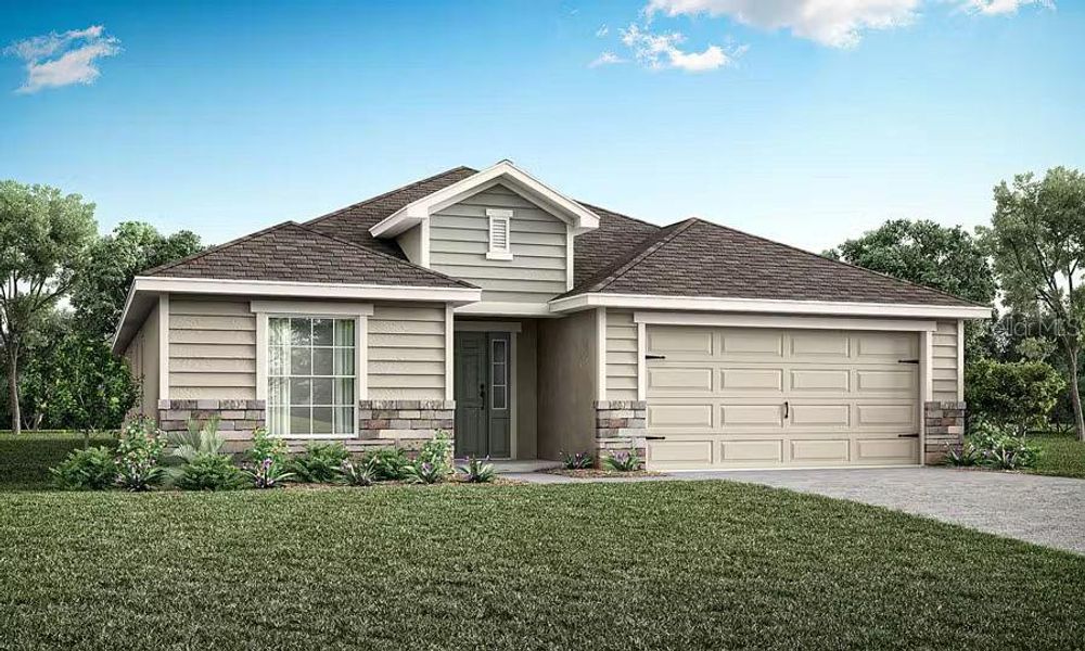 Front exterior of a new home in Stonebridge North, Zephyrhills, FL, highlighting curb appeal (Image 1). Front exterior of a new home in Stonebridge North, Zephyrhills, FL, highlighting curb appeal (Image 1).