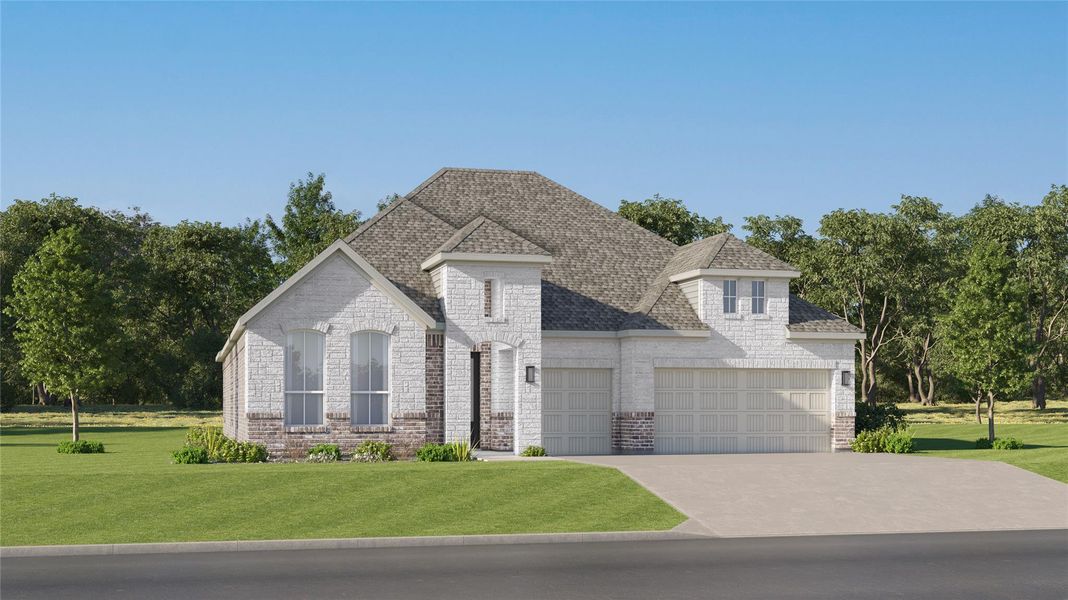 Front exterior of a new home in Lively Ranch, Georgetown, TX, highlighting curb appeal (Image 21). Front exterior of a new home in Lively Ranch, Georgetown, TX, highlighting curb appeal (Image 21).