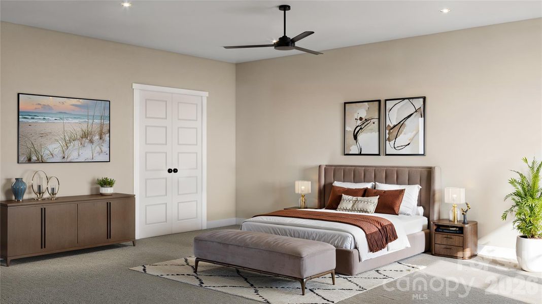 Primary Bedroom - 3D Rendering, finishes may vary