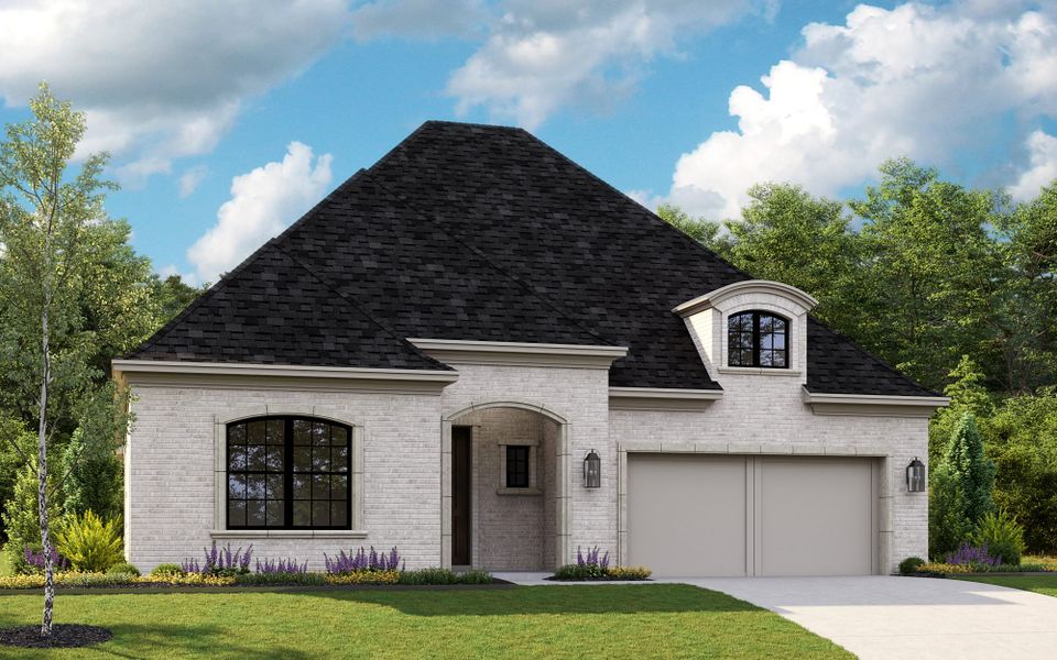 Representative exterior photo of a completed home built from the 5022 by Tradition Homes in Lakewood at Brookhollow – 60′ Lots, Prosper, TX (Image 23).