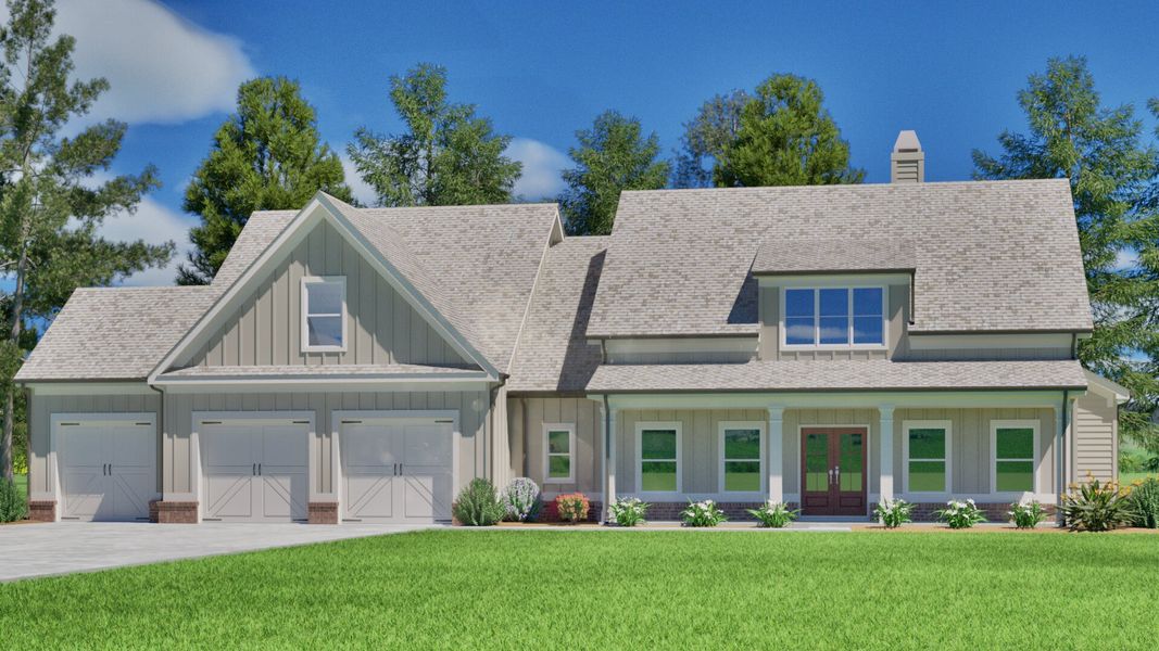 Front exterior of a new home in Spring Creek, Monroe, GA, highlighting curb appeal (Image 1). Front exterior of a new home in Spring Creek, Monroe, GA, highlighting curb appeal (Image 1).