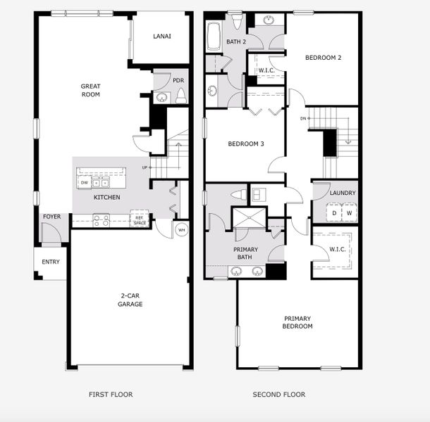 2D floor plan layout for the Hamilton by Landsea Homes in Thompson Village Townhomes, Apopka, FL (Image 3).