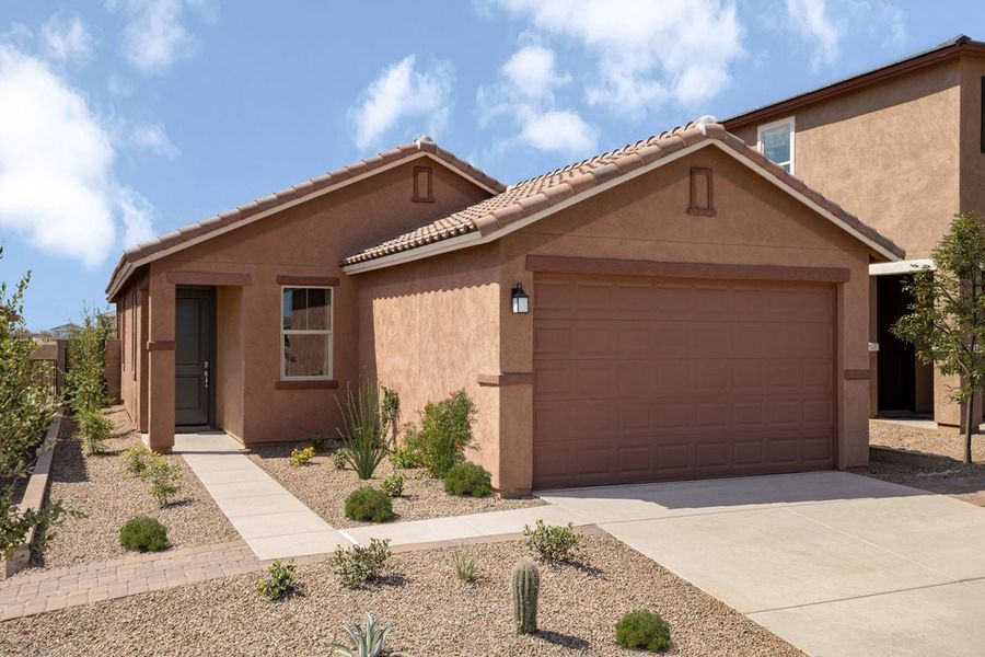 Representative exterior photo of a completed home built from the 1760 by KB Home in Bella Tierra Reserve, Tucson, AZ (Image 11). Representative exterior photo of a completed home built from the 1760 by KB Home in Bella Tierra Reserve, Tucson, AZ (Image 11).