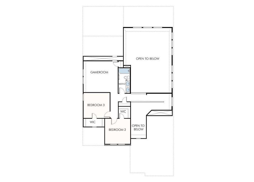 Floor plan showcasing three bedrooms, a versatile gameroom, and a well-appointed bathroom.