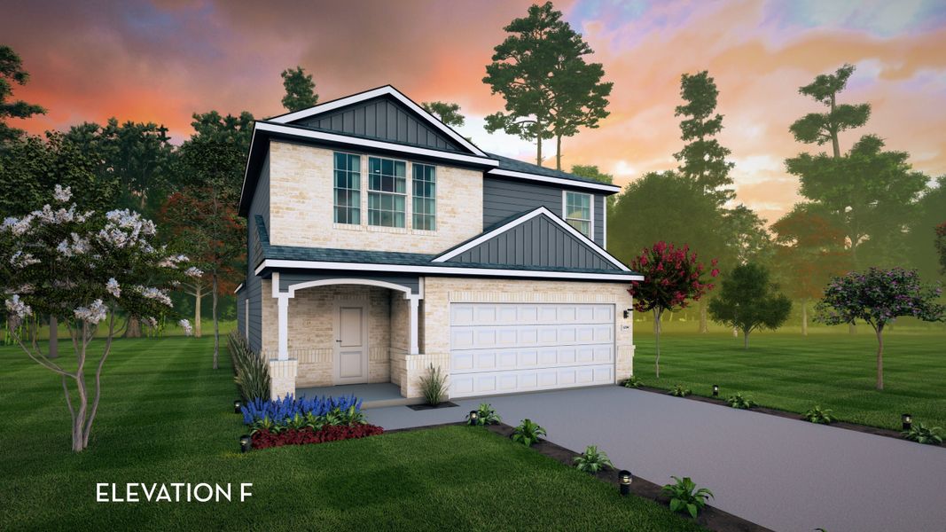 Representative exterior photo of a completed home built from the Ash by CastleRock Communities in Windrose Green, Angleton, TX (Image 20). Representative exterior photo of a completed home built from the Ash by CastleRock Communities in Windrose Green, Angleton, TX (Image 20).