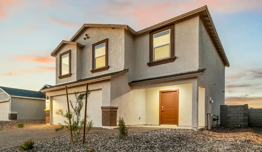Front exterior of a new home in Sorrel Ridge Estates, Tucson, AZ, highlighting curb appeal (Image 2). Front exterior of a new home in Sorrel Ridge Estates, Tucson, AZ, highlighting curb appeal (Image 2).