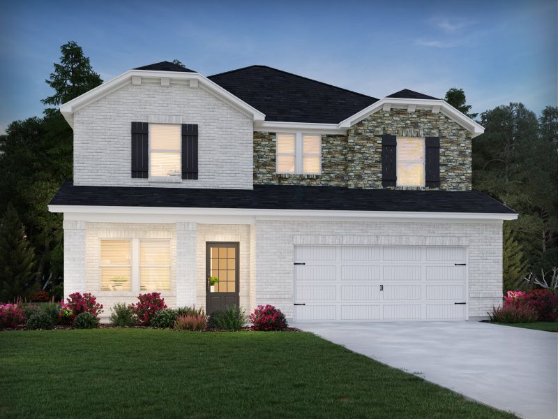 Representative exterior photo of a completed home built from the Dakota by Meritage Homes in Harmony Manor, Fairburn, GA (Image 1).