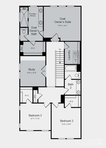 Second Floor Plan - Structural Options Added Include: Dual Owner's suite, Study, and second floor laundry room