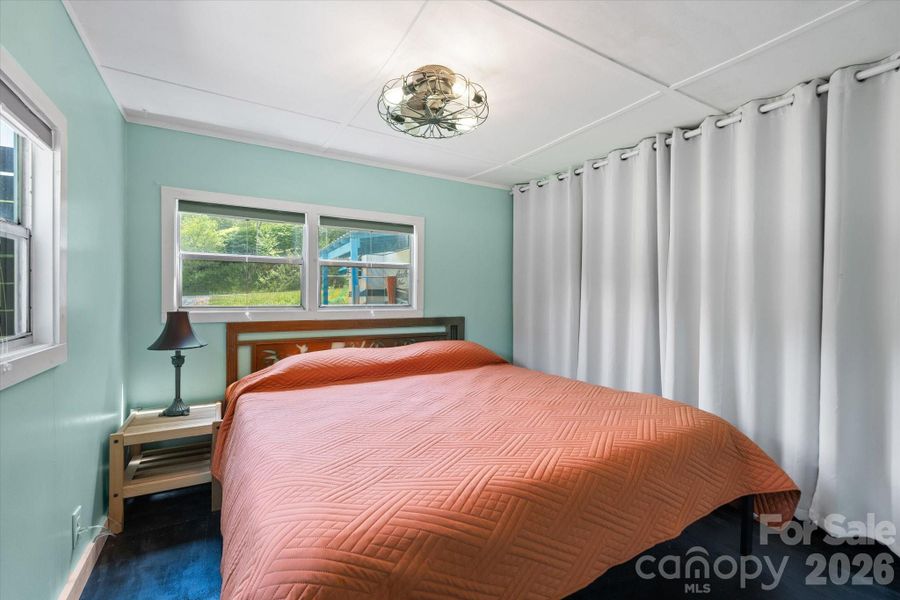 A wall of closet space provides ample storage.