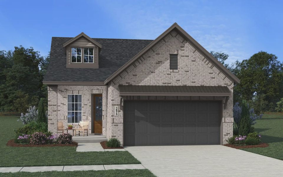 Representative exterior photo of a completed home built from the Carlisle by Chesmar Homes in Stillwater Ranch, Buda, TX (Image 8).