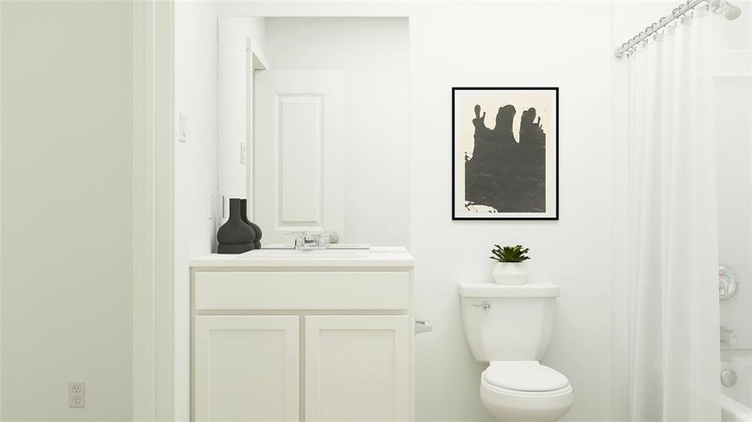 Bathroom featuring a white vanity with integrated sink, chrome faucet, and storage cabinetry Bathroom featuring a white vanity with integrated sink, chrome faucet, and storage cabinetry