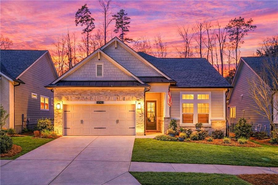 Front exterior of a new home in , Flowery Branch, GA, highlighting curb appeal (Image 23).