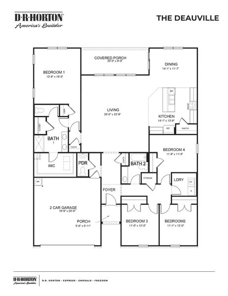 2D floor plan layout for the Deauville by D.R. Horton in Timberwalk, Cookeville, TN (Image 5).