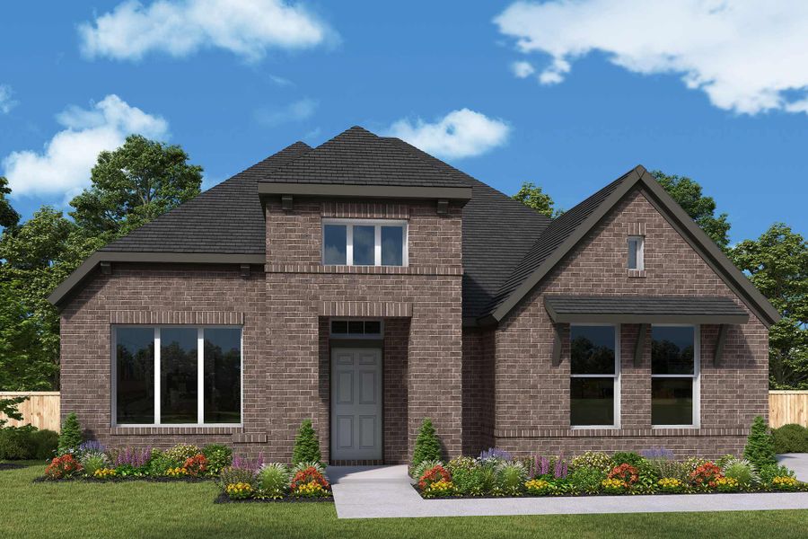 Front exterior of a new home in Talia – Garden Series, Mesquite, TX, highlighting curb appeal (Image 2). Front exterior of a new home in Talia – Garden Series, Mesquite, TX, highlighting curb appeal (Image 2).