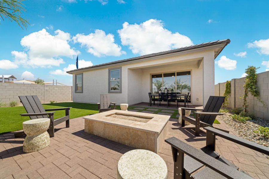 Exterior details and patio area of a home in Elara at Moonlight, Maricopa (Image 1). Exterior details and patio area of a home in Elara at Moonlight, Maricopa (Image 1).