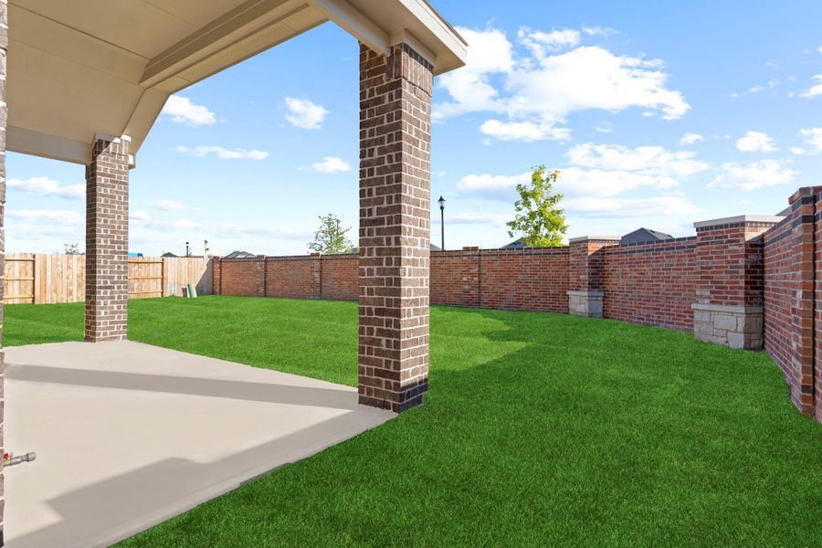 Amazing high large, covered patio with brick columns!