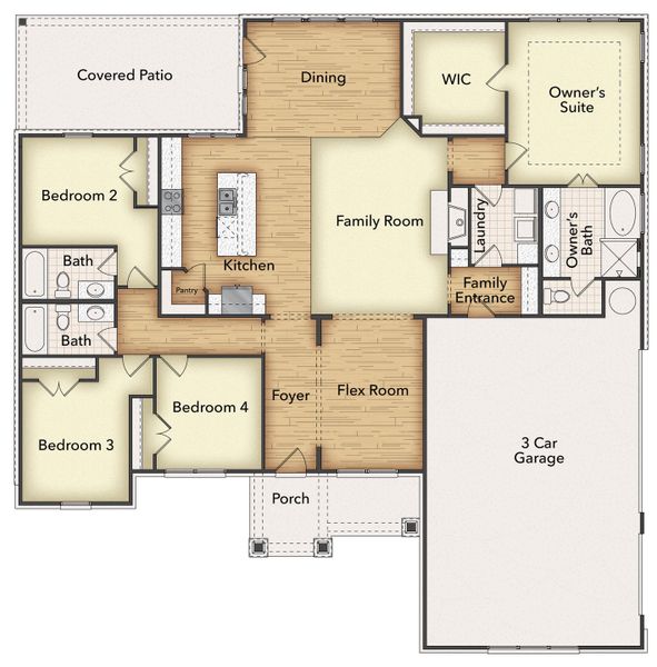 2D floor plan layout for the Salado by Riverside Homebuilders in Fairview Meadows, New Fairview, TX (Image 5).