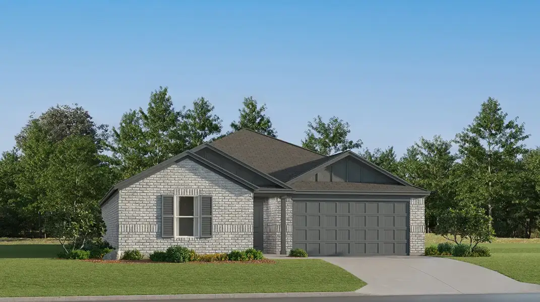 Front exterior of a new home in Miraverde, Fort Worth, TX, highlighting curb appeal (Image 1). Front exterior of a new home in Miraverde, Fort Worth, TX, highlighting curb appeal (Image 1).