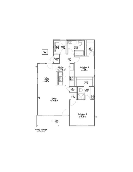 2D floor plan layout for the The 1100 by Stylecraft Builders in The Cottages at Pagosa Springs, Bryan, TX (Image 3).