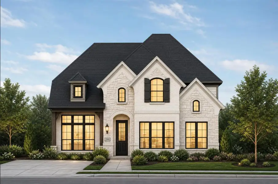 Representative exterior photo of a completed home built from the Royal Oak by Grand Homes in Edgewater, Fate, TX (Image 16). Representative exterior photo of a completed home built from the Royal Oak by Grand Homes in Edgewater, Fate, TX (Image 16).