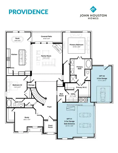 2D floor plan layout for the Providence by John Houston Homes in Byrum Ranch, Maypearl, TX (Image 3).