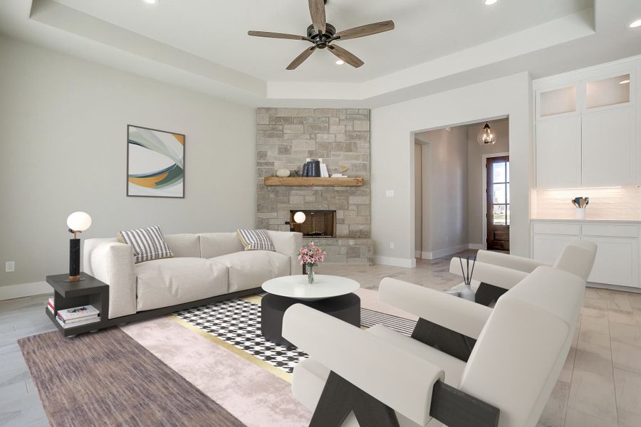 Representative furnished interior of a home built from the The Arlington by Kenmark Homes in Cotten Creek, Azle (Image 4). Representative furnished interior of a home built from the The Arlington by Kenmark Homes in Cotten Creek, Azle (Image 4).