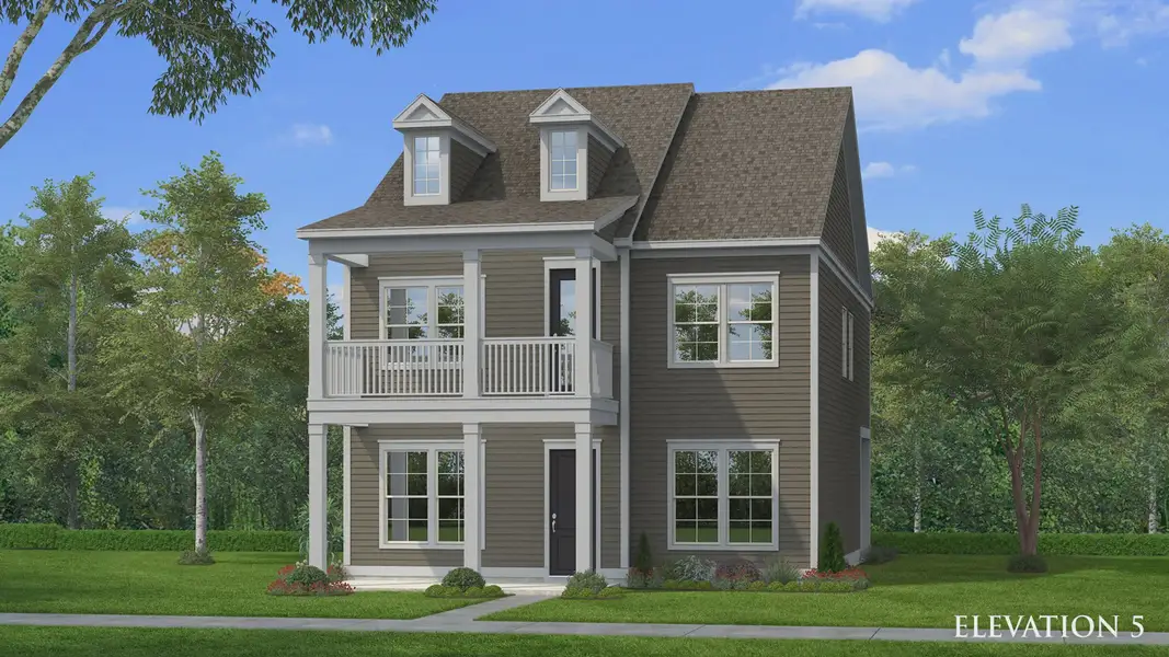 Brown Hardie siding exterior with second floor balcony Brown Hardie siding exterior with second floor balcony