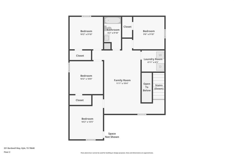2D floor plan layout of this home in Prairie Lakes, Buda, TX (Image 5).