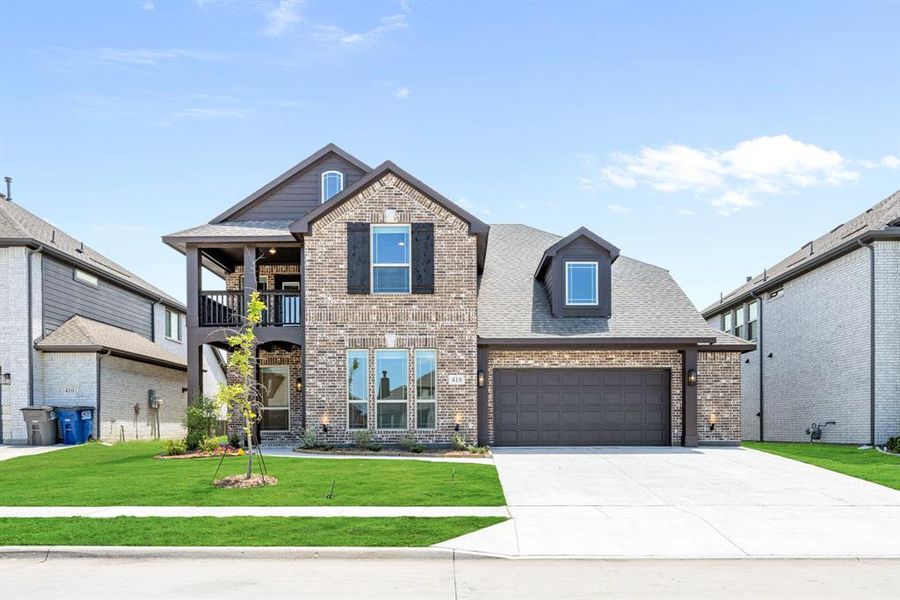 Front exterior of a new home in Grand Heritage, Lavon, TX, highlighting curb appeal (Image 2). Front exterior of a new home in Grand Heritage, Lavon, TX, highlighting curb appeal (Image 2).
