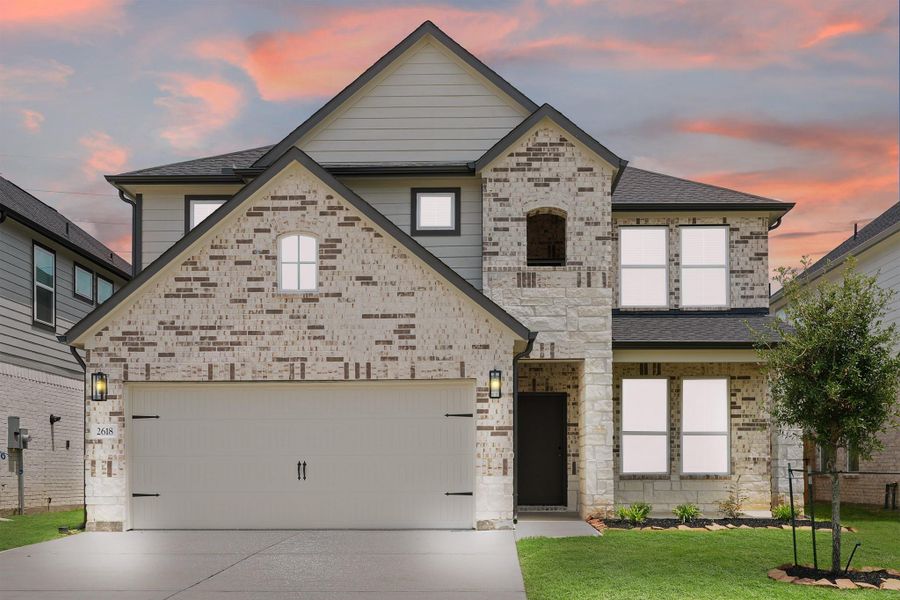 Front exterior of a new home in Briarwood Crossing, Rosenberg, TX, highlighting curb appeal (Image 1).