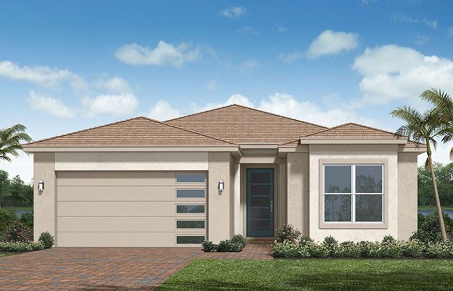 Representative exterior photo of a completed home built from the Aster by Minto Communities in Westlake, Loxahatchee, FL (Image 5).