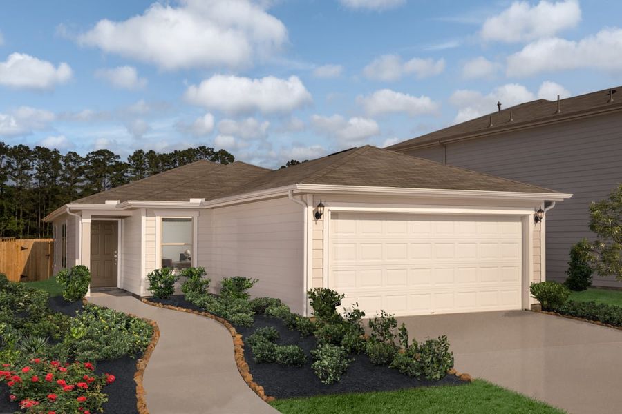 Representative exterior photo of a completed home built from the 1549 Modeled by KB Home in Madera Trails, New Caney, TX (Image 18). Representative exterior photo of a completed home built from the 1549 Modeled by KB Home in Madera Trails, New Caney, TX (Image 18).