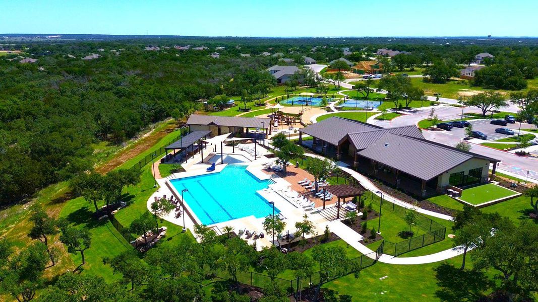 Drone / aerial view of a pool area