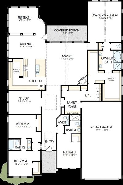 2D floor plan layout of this home in Sienna - Parkview Collection, Missouri City, TX (Image 2). 2D floor plan layout of this home in Sienna - Parkview Collection, Missouri City, TX (Image 2).