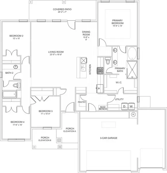 2D floor plan layout for the Canyon by Home Creations in Encino Estates, Dayton, TX (Image 5).
